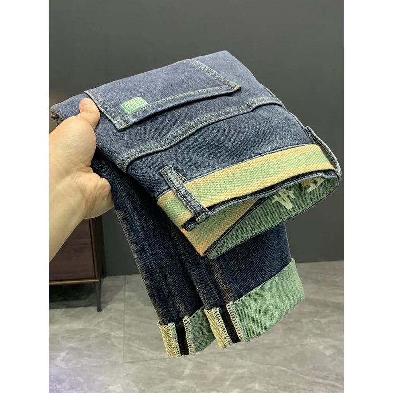 Calça jeans skinny estampada masculina com forro de lã, calça lápis espessa, nova moda, outono e inverno