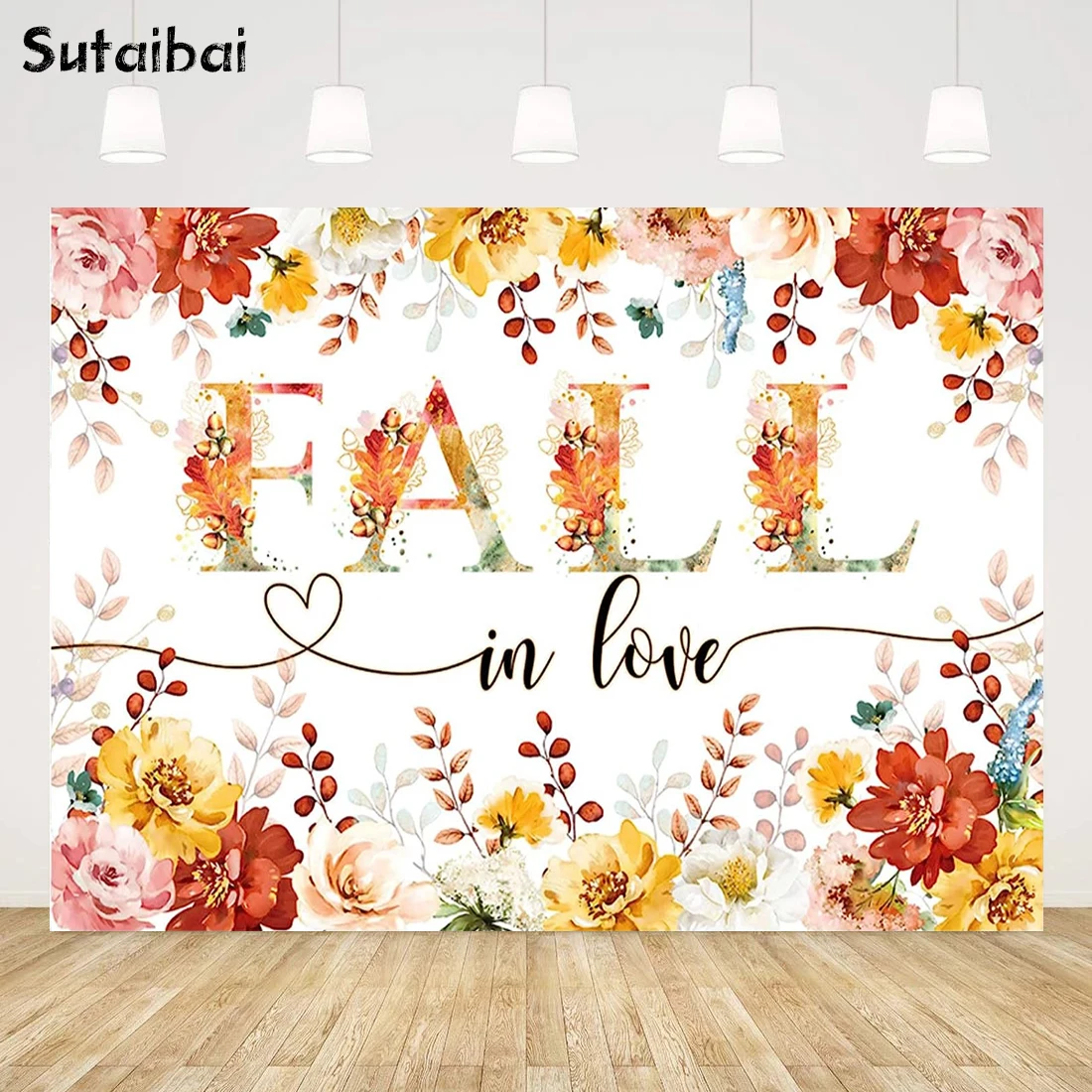 

Autumn Fall In Love Backdrop Fall Bridal Shower Party Banner Rustic Leaves Floral Bride Girl Engagement Wedding Photo Background