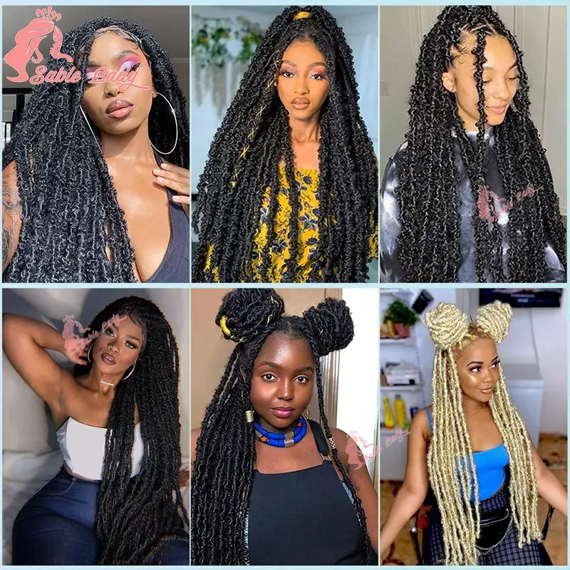 40-calowa pełna koronkowa peruka pleciona z przodu Syntetyczny motyl Faux Locs Peruka Box Braid Peruka bez węzłów Pleciona koronkowa peruka Twist Braids Wig