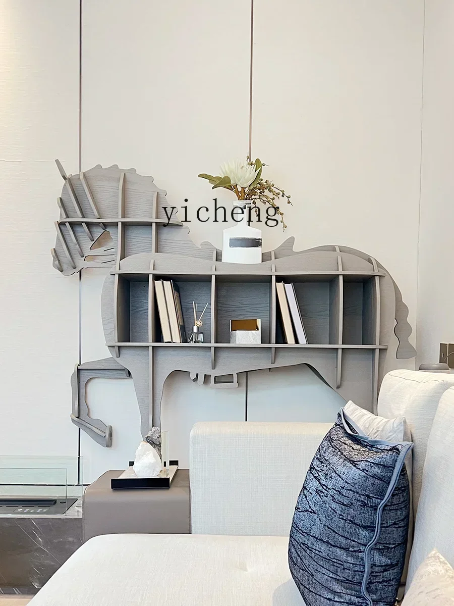 Horse Creative Bookshelf Light Luxury Household Bookcase Solid Wood Shelf Sofa Side CabinetX24