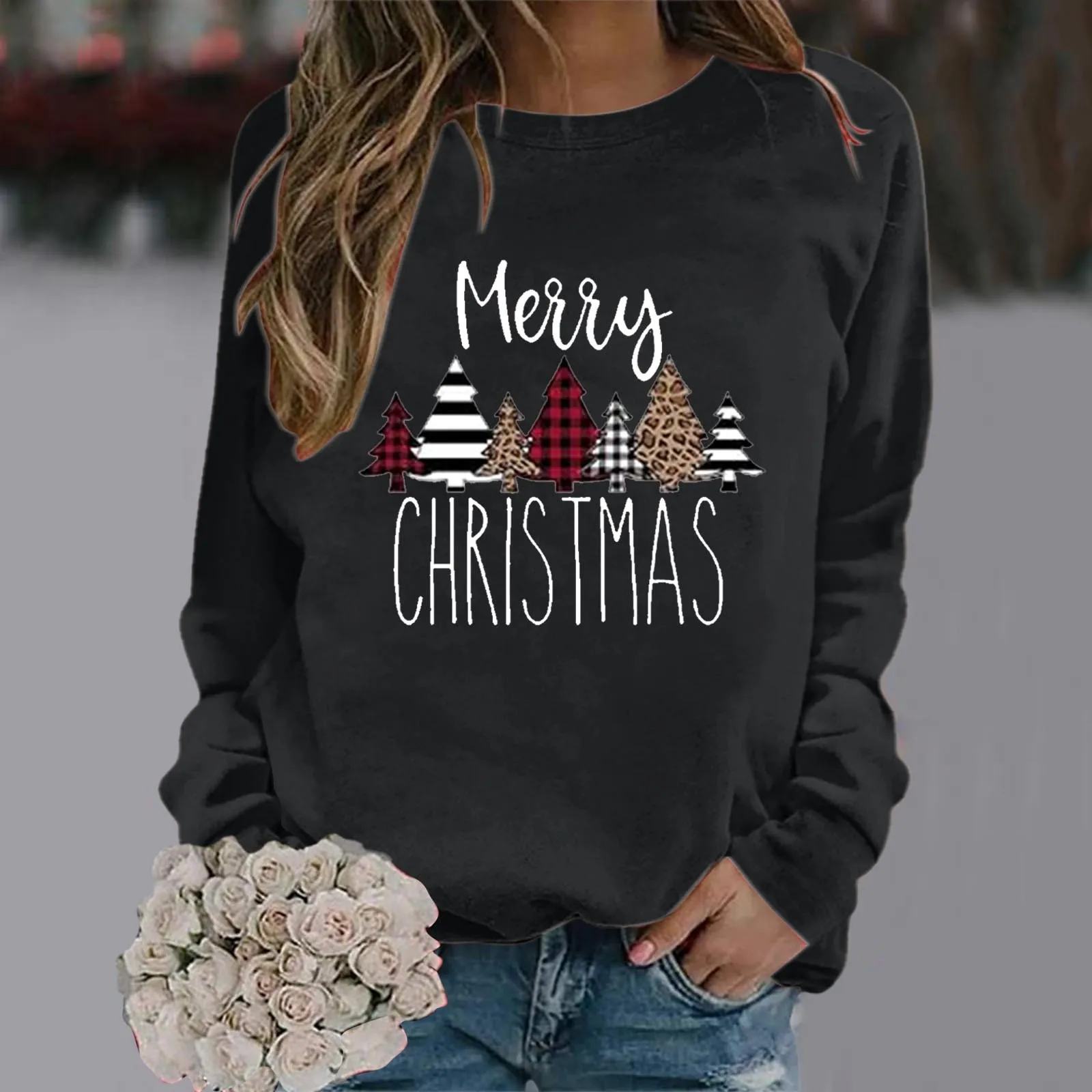 

Christmas Women's Letter Printed Round Neck Pullover Street Long Sleeve Pullover Hoodie 2024 Autumn Winter New Female Clothing