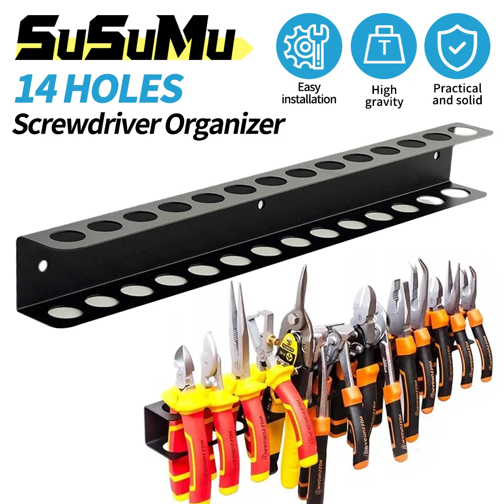 Screwdriver Organizer Tool Wall-mounted 14-hole Hardware Tool Storage for Hex Cross Screw Driver RC Tools Storage Base Stand