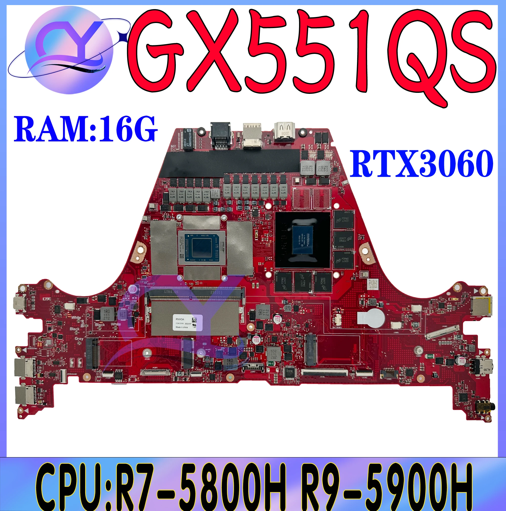 GX551QS Laptop Motherboard For ASUS  15 SE GX551Q GX551QM GX551QR Mainboard With R7-5800H R9-5900H RTX3060/V6G 16G-RAM