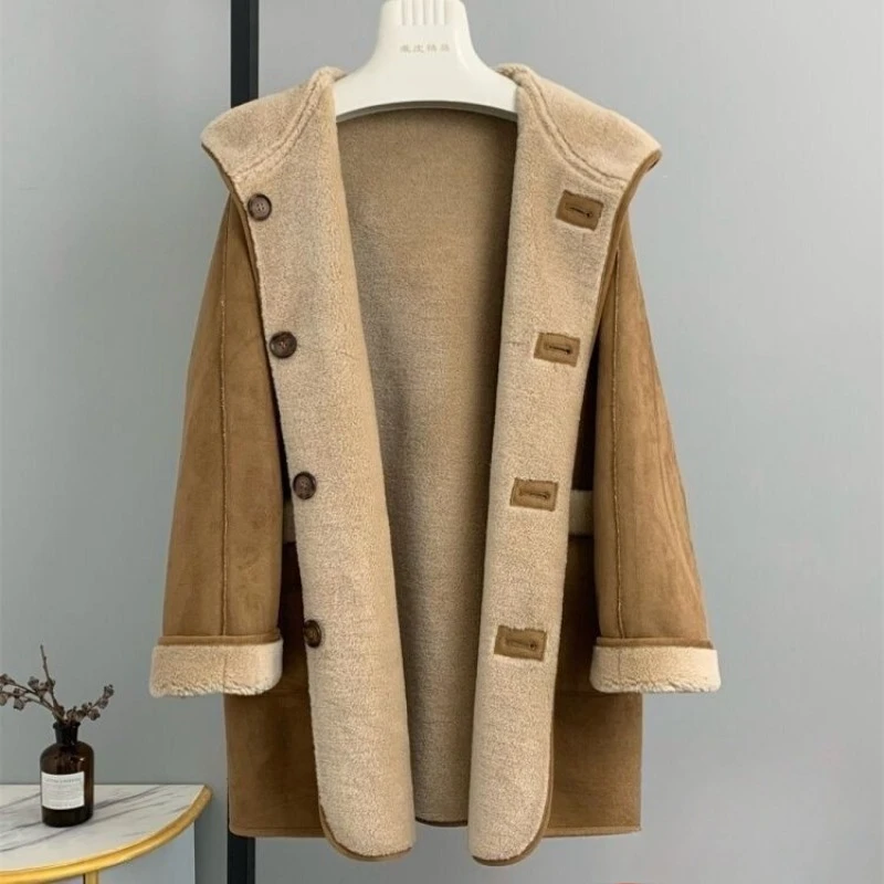 100% Wool Particle Faux Fur Coat with Loose Fit New High-end Korean Style One-piece Faux Fur Coat That Can Be Worn on Both Sides