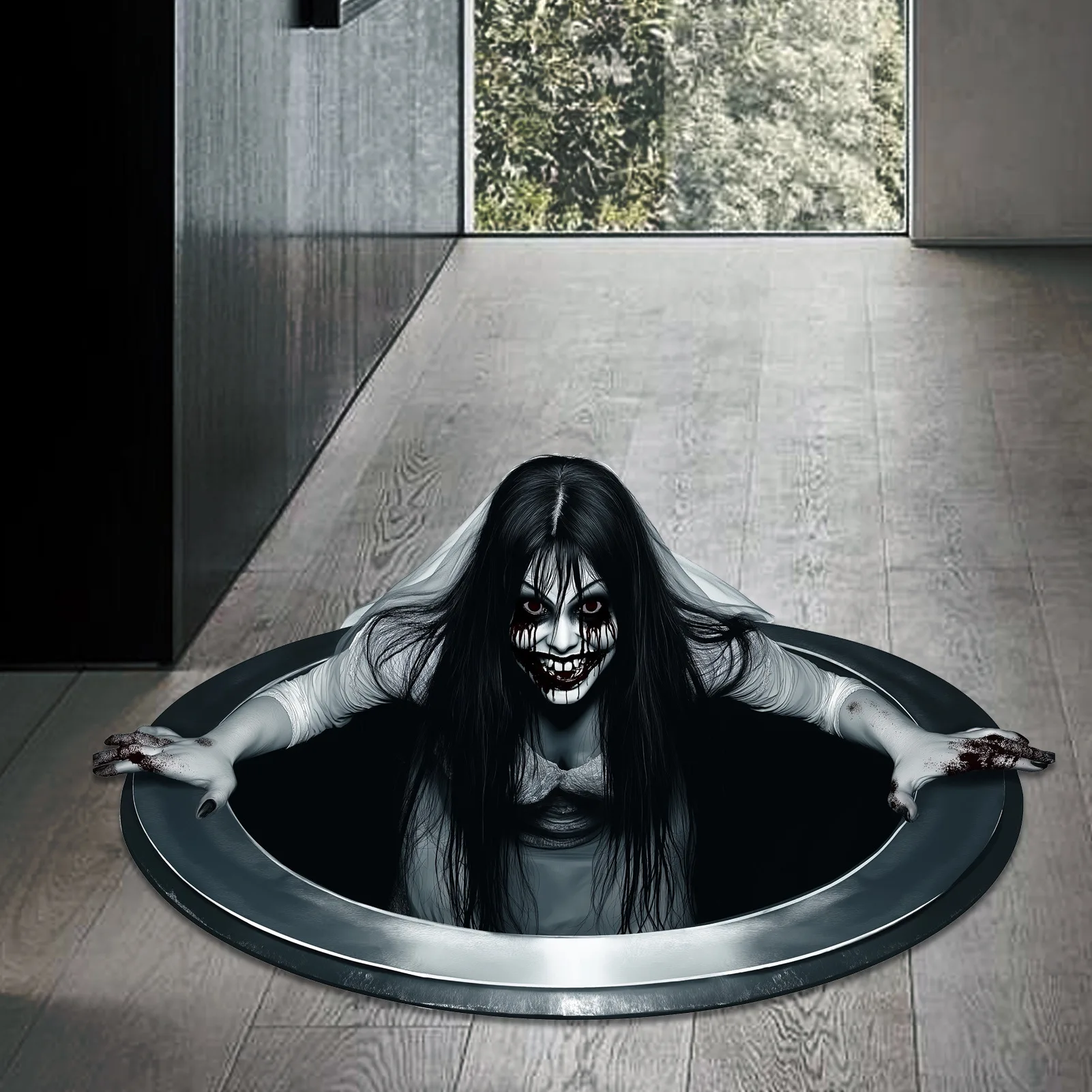 Halloween Wall Stickers Horror Long Hair Ghost Bridal Floor Stickers Bedroom Living Room Home Decoration Party Photography Props