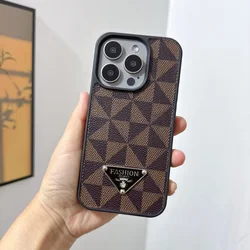Alphabetic label geometric figure PU leather Case for iPhone 16 15 14 Phone Cover 13 12 11 Pro MAX Hard Shockproof Back Funda