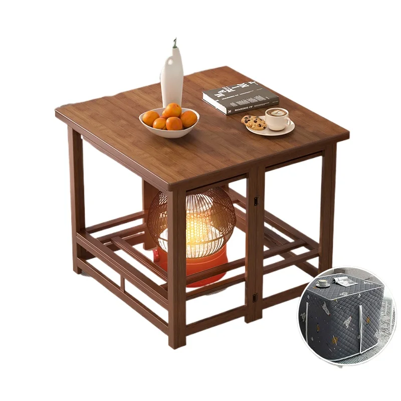 

Fire table Household new square heating table Simple foldable solid wood bamboo fire rack Coffee table meal