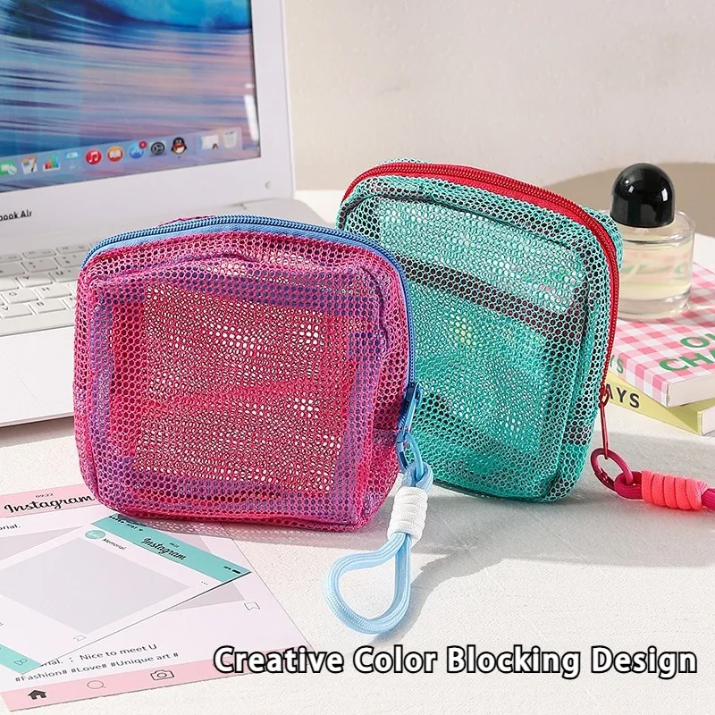 Dopamine Handheld Tofu Bag Mesh Net Portable Outdoor Travel Organizer Multifunctional Toiletry Makeup Bag 1PC