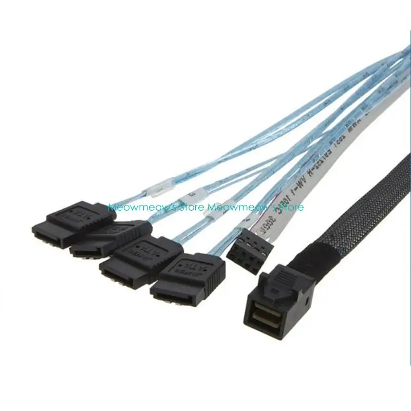 W91A Fast Speed 12Gb MiniSAS SFF 8643 to 4SATA 7Pin with Sideband Cable, 0.5M for Data Storage