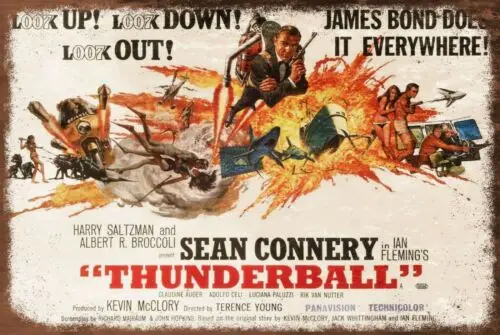 Thunderball Bond Film Advert Aged Look Vintage Retro Style Metal Sign, Connery