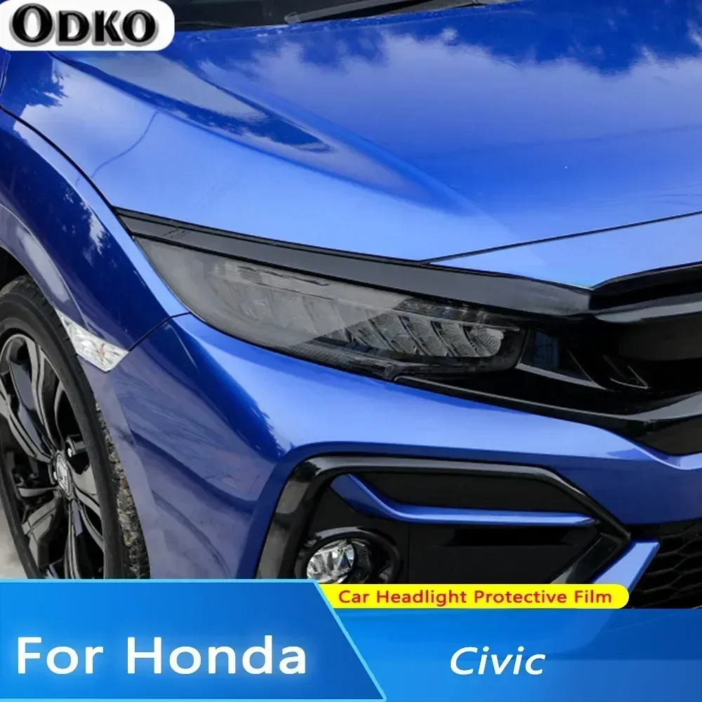 

Car Headlight Protective Tint Film Smoke Black Transparent TPU Transparent Sticker For Honda Civic 10th Gen FC/FK 2016-2021 2pcs