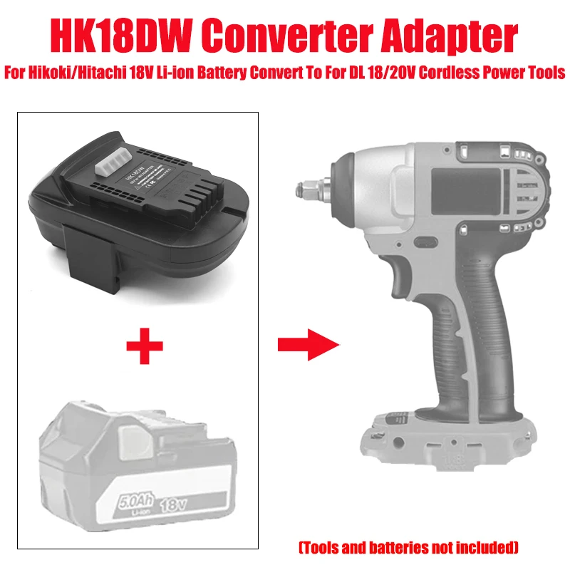 HK18DW Battery Adapter Converter for Converter for Hikoki/Hitachi 18V Li-ion Battery for Use with For DL18/20V Li-ion Power Tool