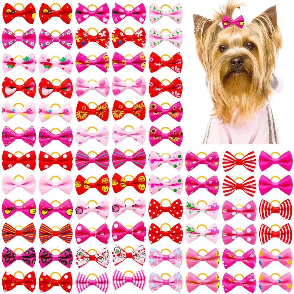 50/100Pcs Cute Dog Hair Bows Dog Topknot Multicoloured Puppy Hair Bows Bright Flower Peals Pet Headwear Grooming Products New