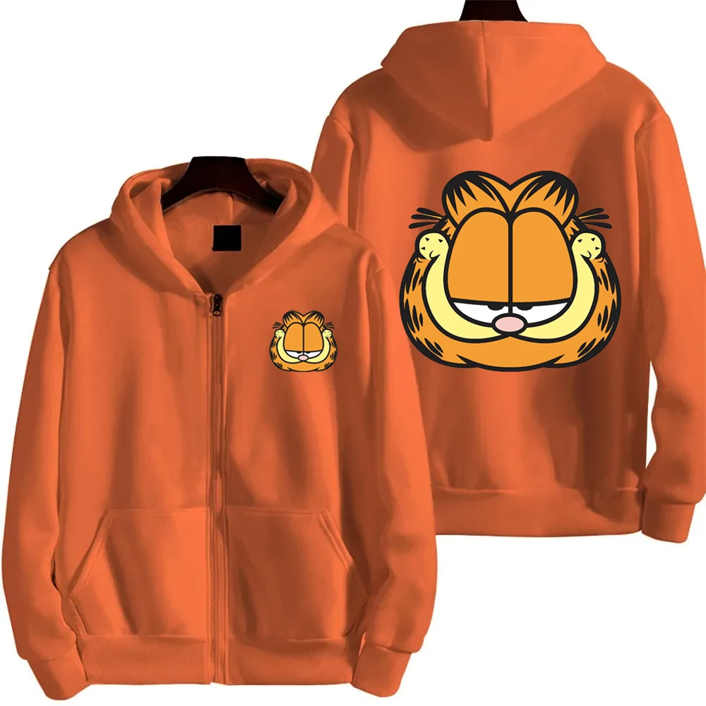 2025 New Autumn and Winter Zipper Pocket Men and Women Lazy Garfield Cartoon Couple Fashion Hoodie