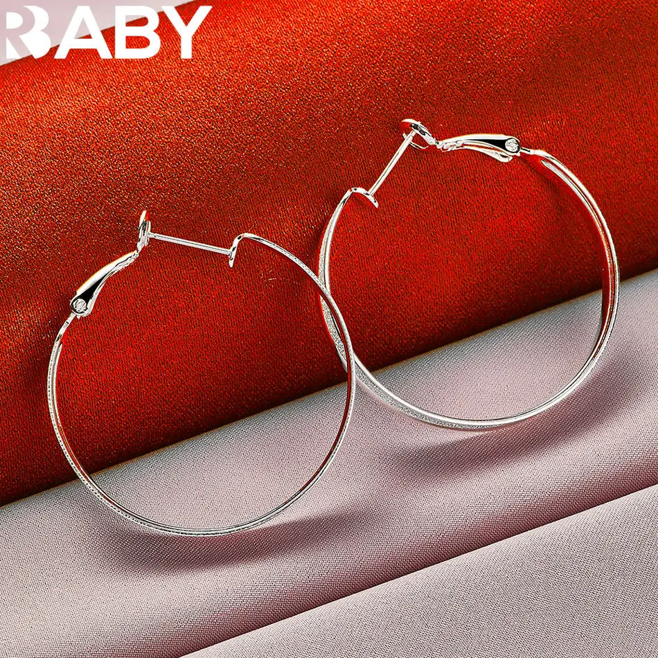 URBABY 925 فضة 37 مللي متر متجمد دائرة كبيرة هوب أقراط للنساء مجوهرات الأزياء الفاخرة اكسسوارات حفلات الزفاف هدية #2