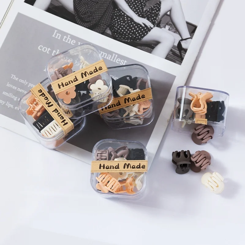 10 قطع صندوق رائع من أنماط مختلفة، دبوس شعر هندسي صغير مع زهور أكريليك مخططة صغيرة، إكسسوارات للرأس #3