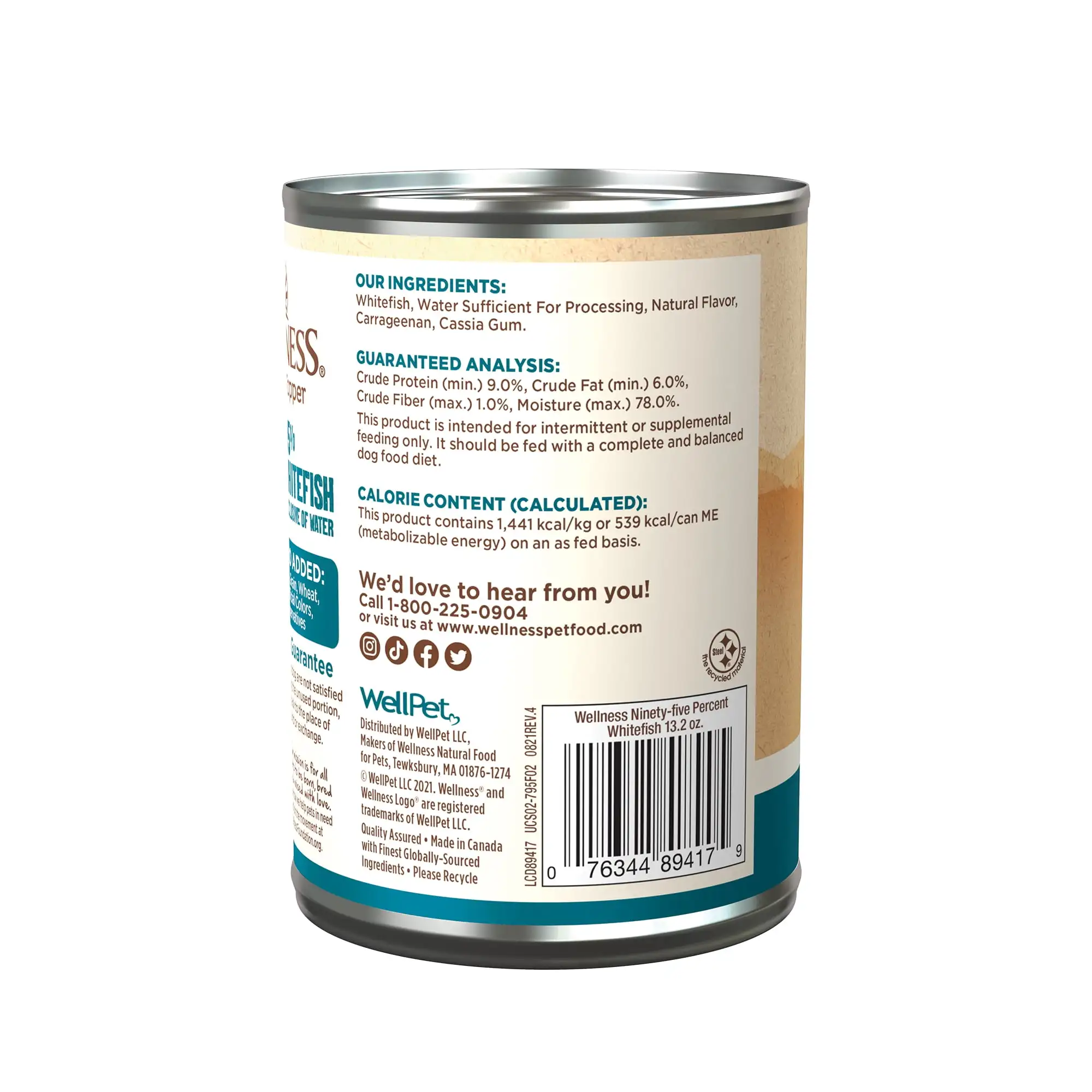 Wellness 95% Whitefish Cibo per cani in scatola naturale senza cereali bagnati, lattina da 13,2 once (confezione da 12)