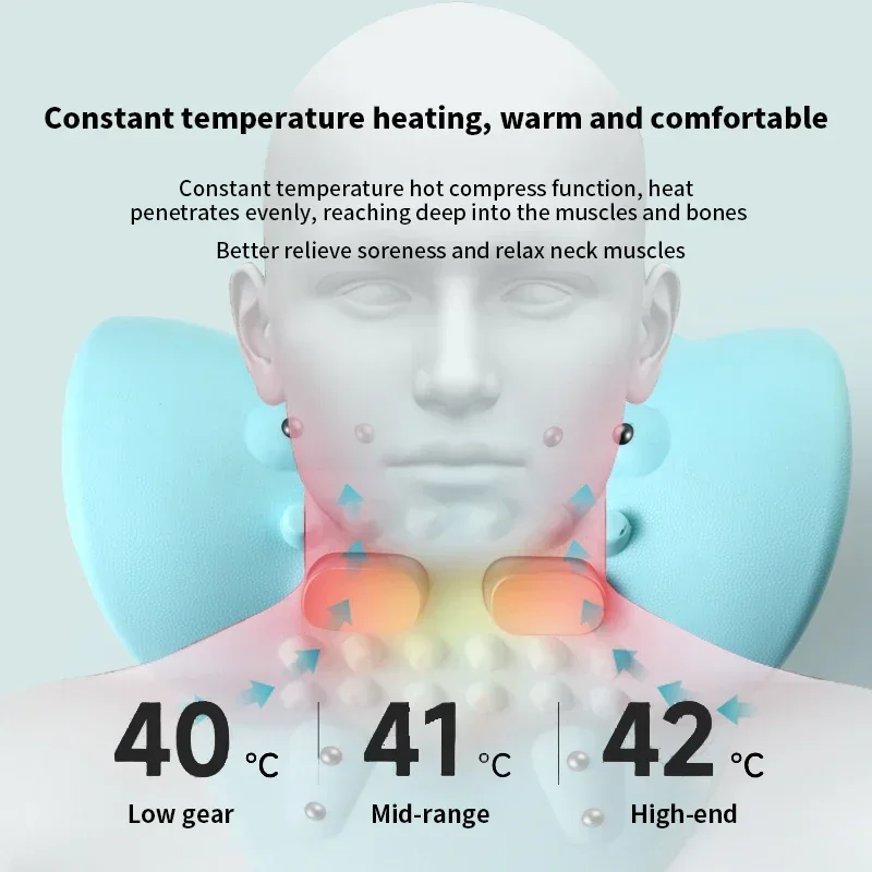 Bantal titik leher elektrik, pemijat titik leher panas, alat traksi ortopedi, pereda nyeri