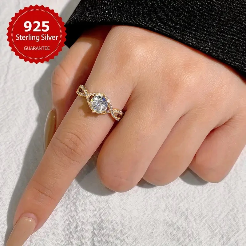 

RAPRGOLD Certified 1CT Round Moissanite Ring Diamond 925 Sterling Silver Twist Engagement Ring for Women Rings Fine Jewelry Gift