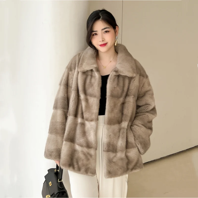 Mink Fur ผู้หญิงสั้นเสื้อแขนยาวขนสัตว์ธรรมชาติแจ็คเก็ตฤดูใบไม้ร่วงฤดูหนาวยอดนิยม Slim Mink Fur Jacket ใหม่แฟชั่น