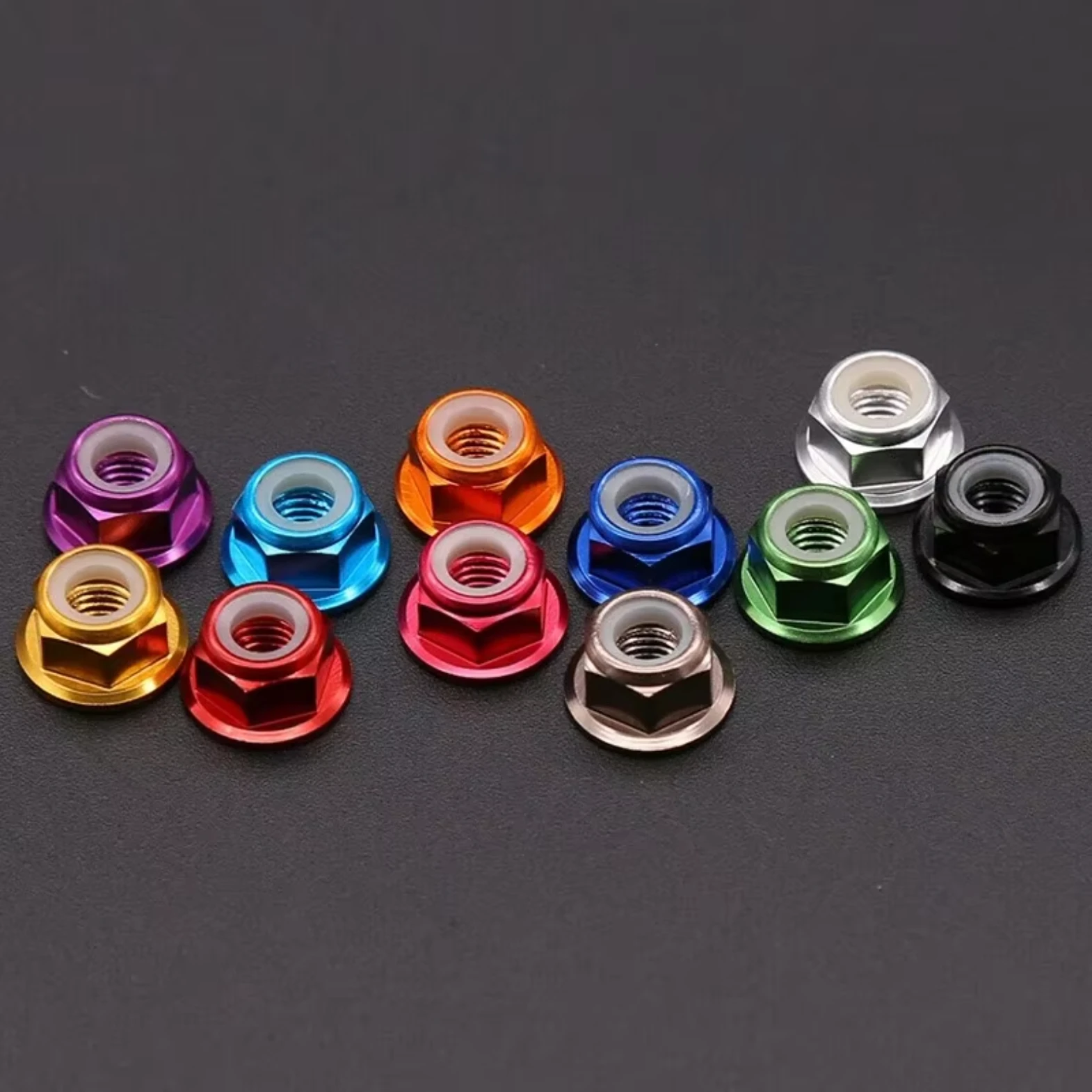 M2 M2.5 M3 M4 M5 M6 M8 Multi Colored Aluminum Alloy Flange Hexagonal Locking Anti Loosening Nut Nylon Ring Self-locking Nut