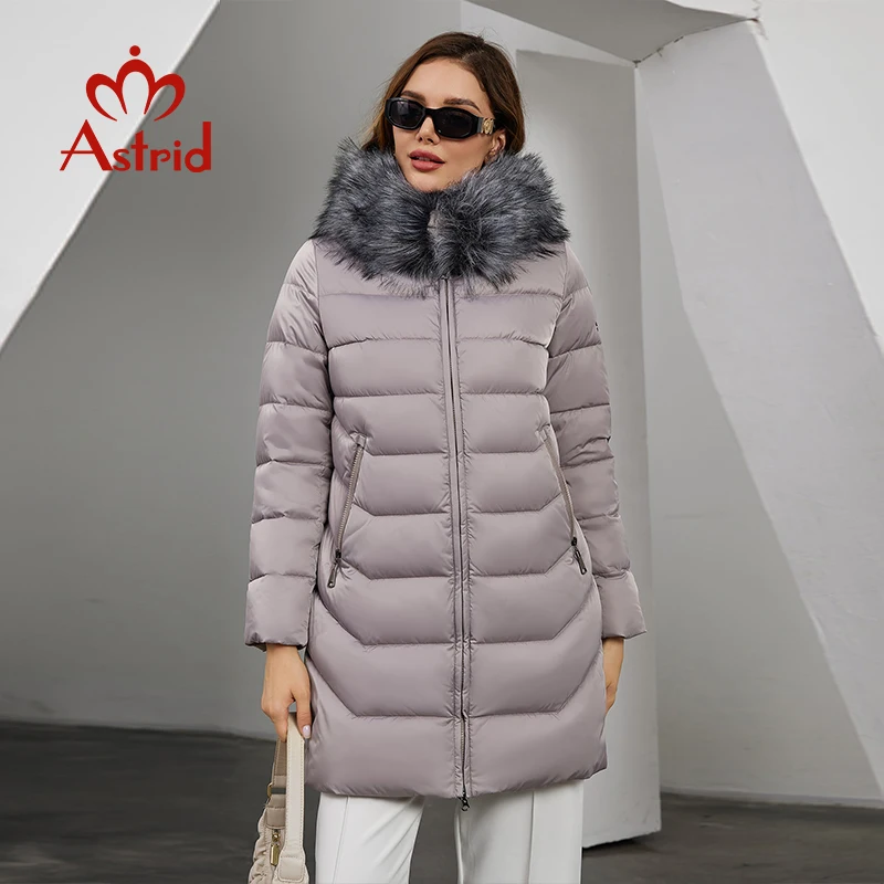 Astrid Women\'s Winter Parka Coats with Natural Fur Collar Hooded Belt Long Quilted Jackets Thick Warm Female Padded Overcoat