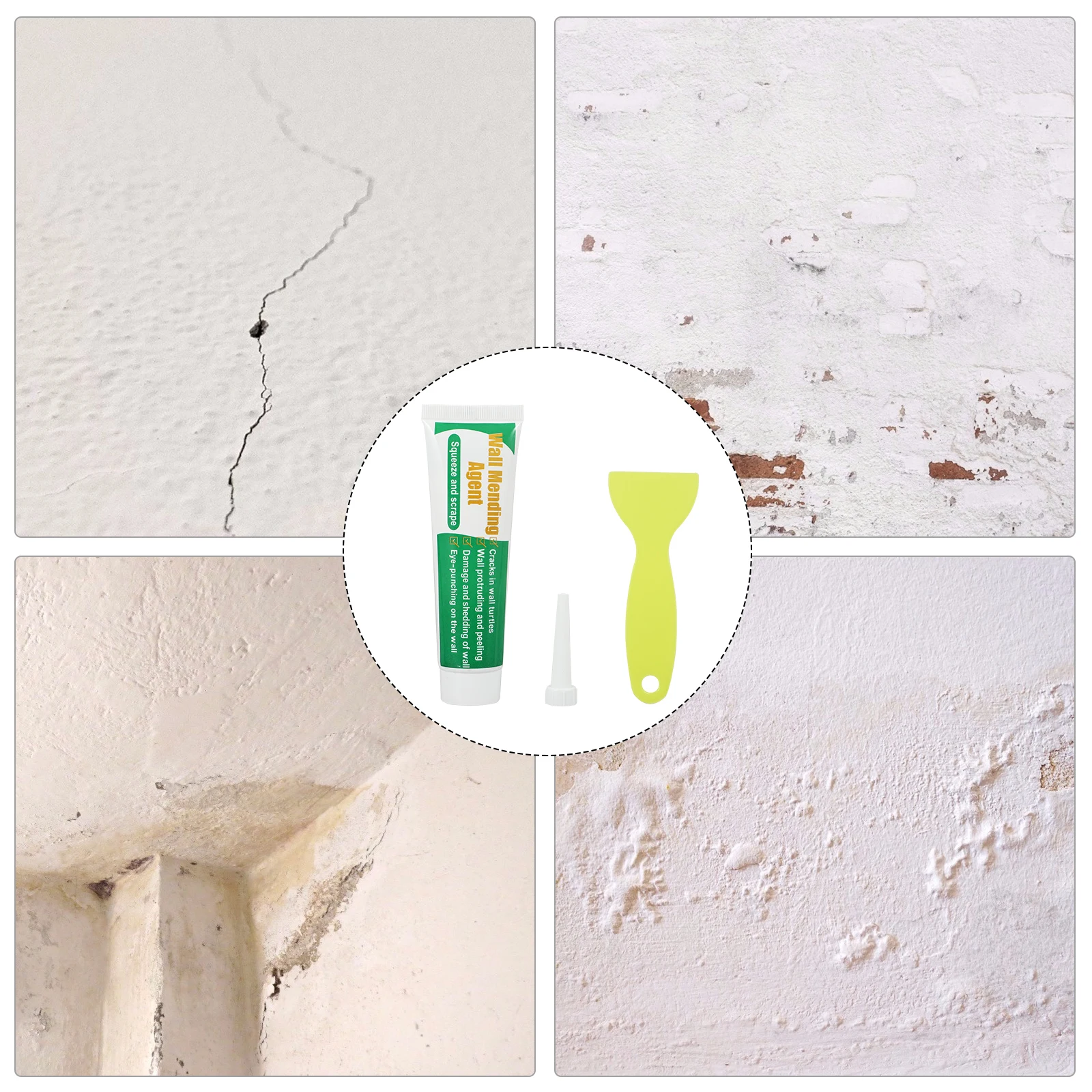 

2 Sets Wall Repair Paste Kits Crack Cement Drywall Patch Cream Tools Graffiti Cover Scraper Included Solution For Wall Damage