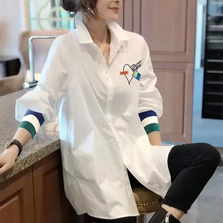 White Long-sleeved Shirt Women Loose Blouse Top Spring and Autumn New Shirt Women Turn-down Collar Long Sleeve All-match Tops