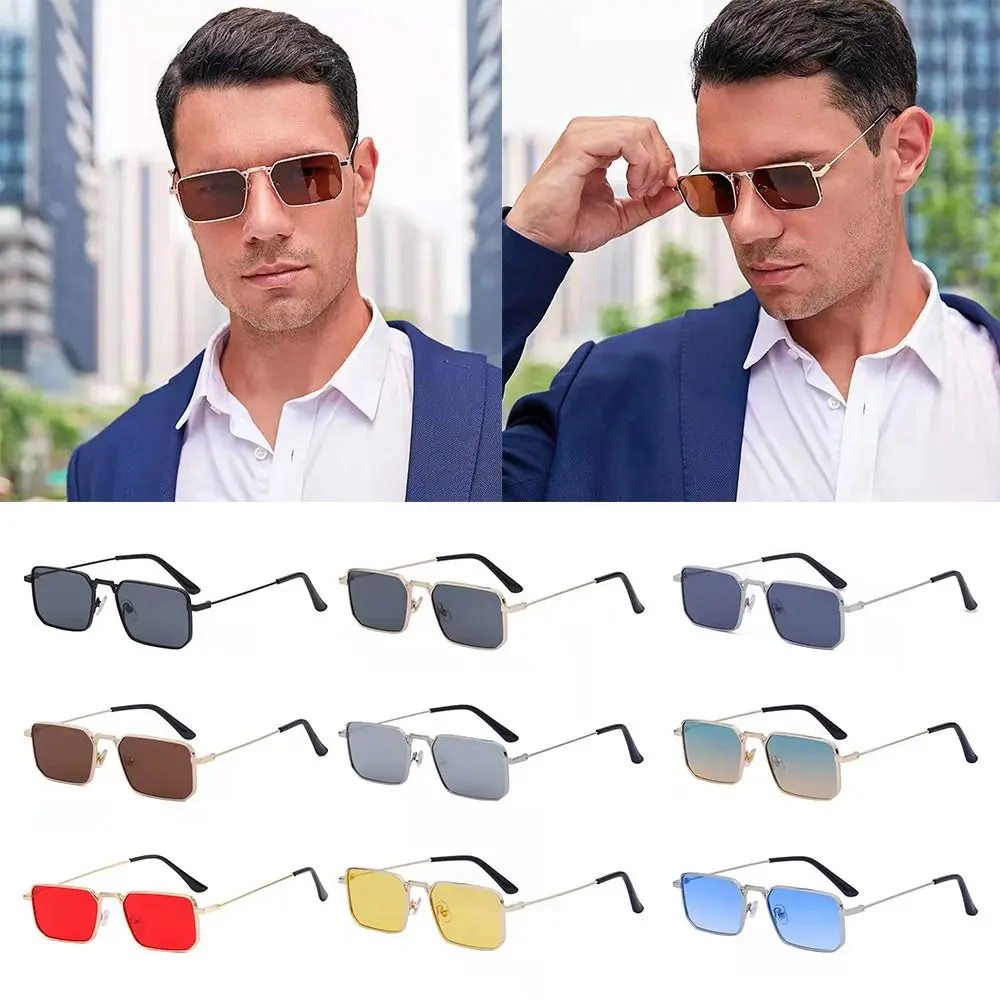 UV400 Protection Rectangle Sunglasses Fashion Candy Color Travel Eyewear Metal Frame Shades for Women & Men