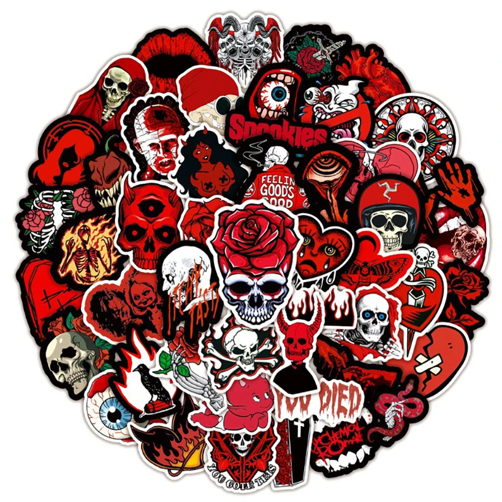 10/30/50pcs Horror Gothic Skull Stickers Cool Black Red Graffiti Toys Waterproof Motorcycle Laptop Phone Bike Car Funny Decals