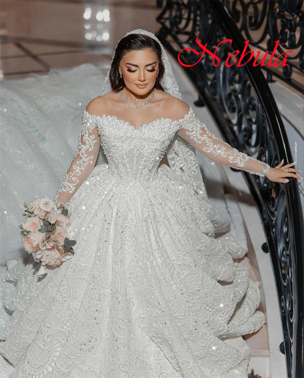 Customized High Quality White Organza Wedding Dress Temperament Strapless Dress Off the Shoulder Long Sleeves Bridal Gowns - Image 5