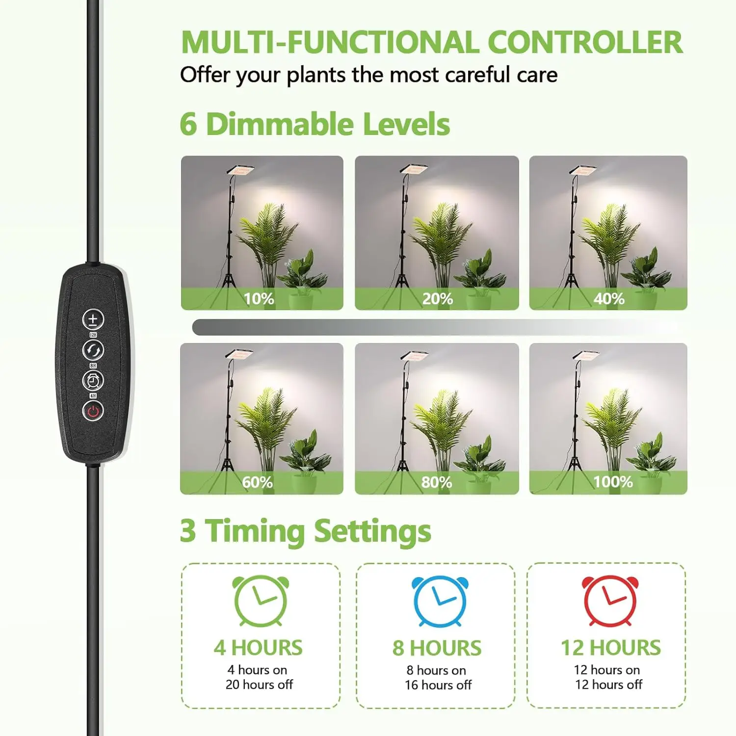 Grow Lights for Indoor Plants, 96 LEDs Full Spectrum Standing Plant Grow Light with 4/8/12H Timer, 6 Dimmable Levels,68