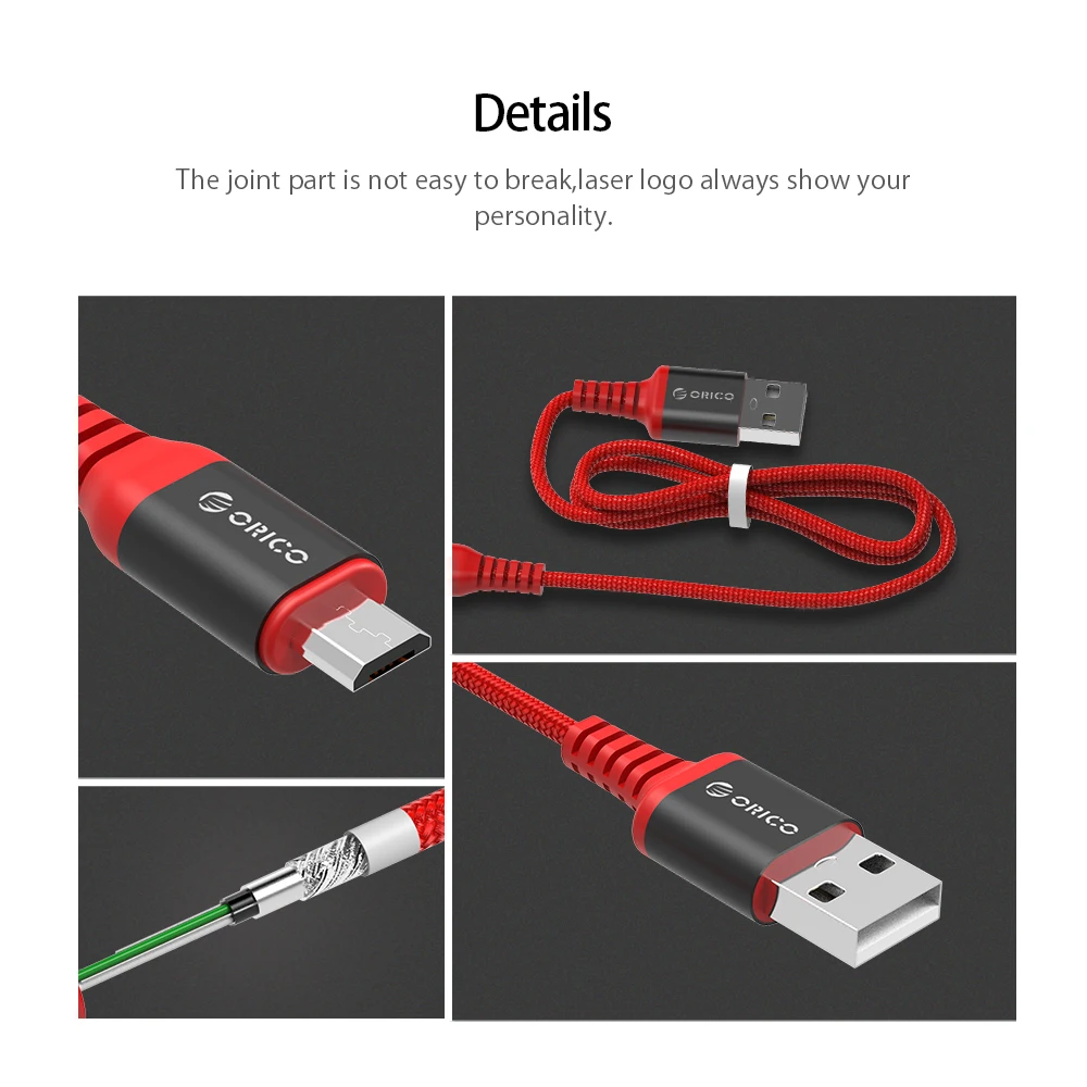 ORICO 마이크로 USB 케이블, 안드로이드 충전기, 고속 충전 코드, USB 데이터 케이블, 삼성에 적합한 갤럭시 S6,J7 엣지 노트 5, 킨들용
