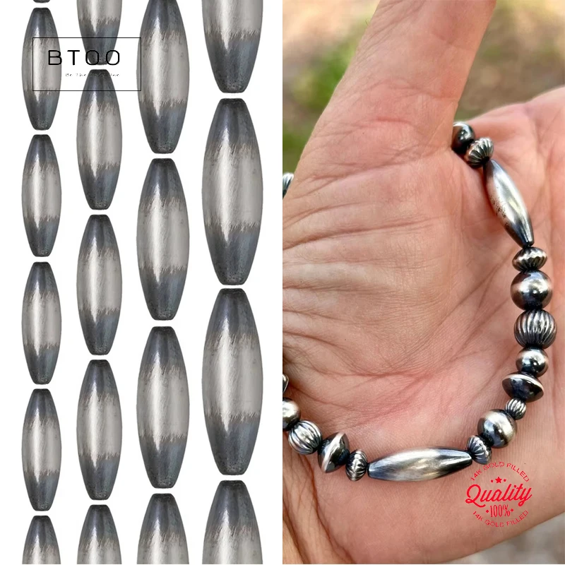 

Navajo Pearls .925 Sterling Silver Oval Spacer Beads Handmade Seamed Jewelry Making Beads 3mm 4mm 5mm 6mm