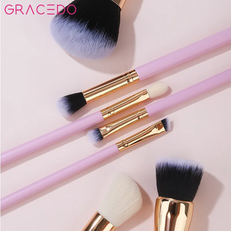 مجموعة فرش مكياج وردية مكونة من 7 قطع، مجموعة كاملة من أدوات المكياج لفناني الماكياج، بيع بالجملة من فرش المكياج بشعر الحيوانات