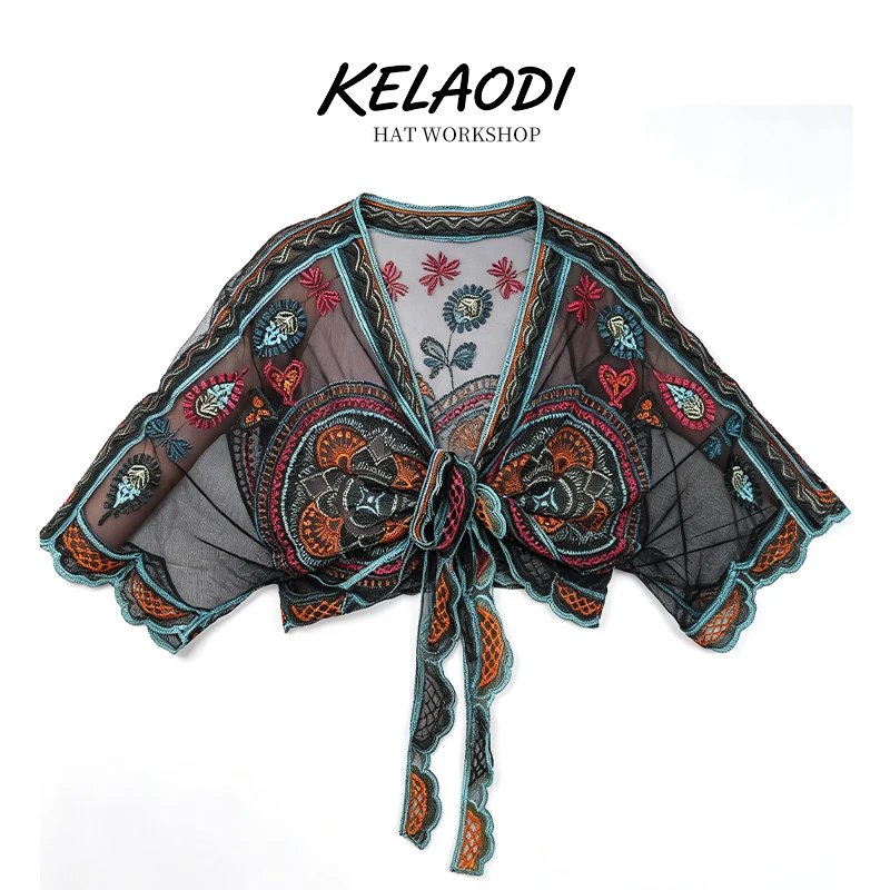 

Bohemian Embroidered Mesh Sunscreen Cardigan Women's Beach Vacation Waist Shawl Summer Thin Breathable Beach Top