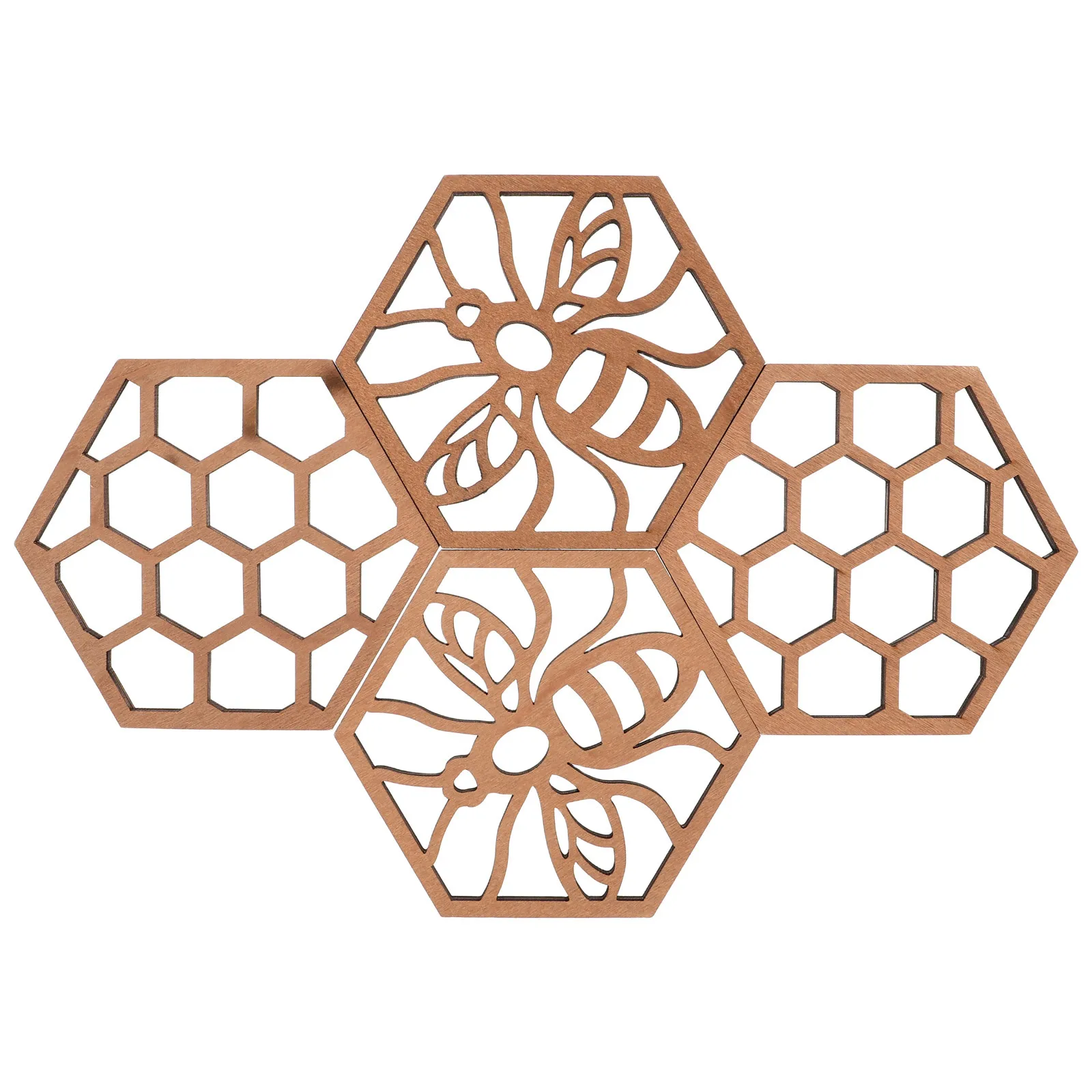 

4Pcs Honeycomb Wooden Coasters Creative Beehive Hanging Ornaments Decorative Design Bee Party Supplies Natural Wood Charm