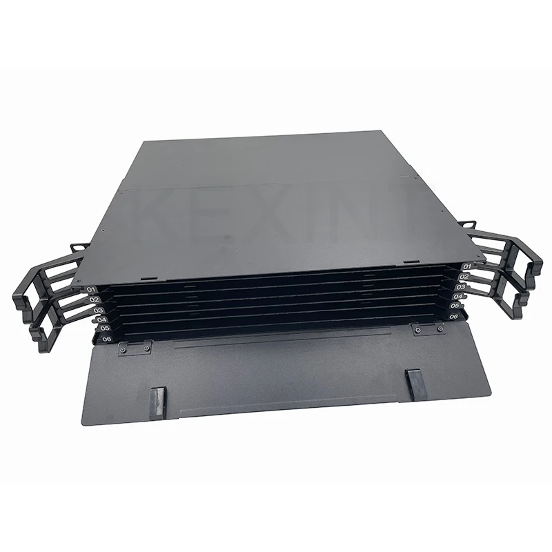 KEXINT مركز البيانات 2U MPO MTP 288 Core OM3 لوحة تصحيح إطار توزيع ألياف ODF قابلة للتخصيص