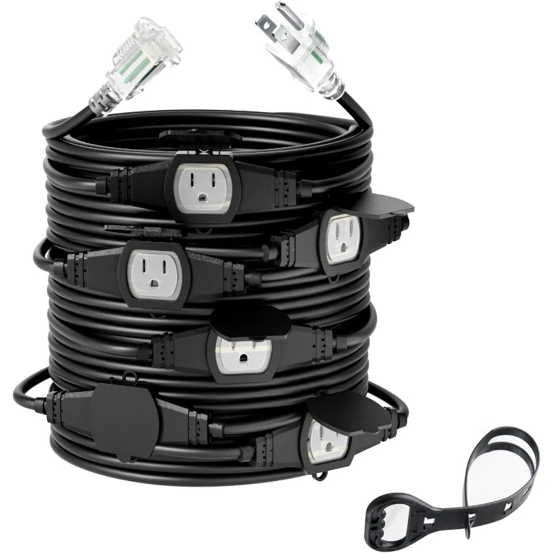 50FT 14 Gauge Outdoor Power Extension Cord,Seven Cable.Multiple Evenly-Spaced Plug Ideal for Landscaping Light,Stage Backlines