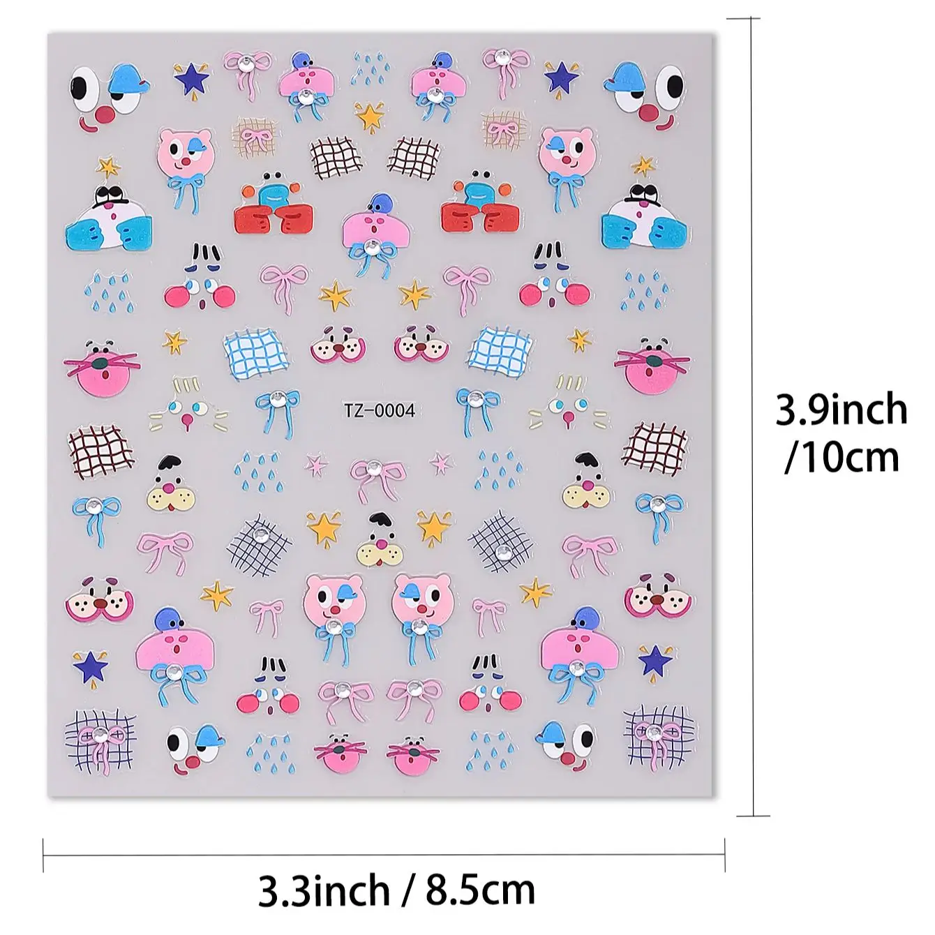 2 ชิ้นการ์ตูนหมีสติกเกอร์เล็บ 5D สัตว์น่ารัก Bowknot หัวใจไรน์สโตนตกแต่งเล็บสติ๊กแมนิคิวร์สติ๊กเกอร์