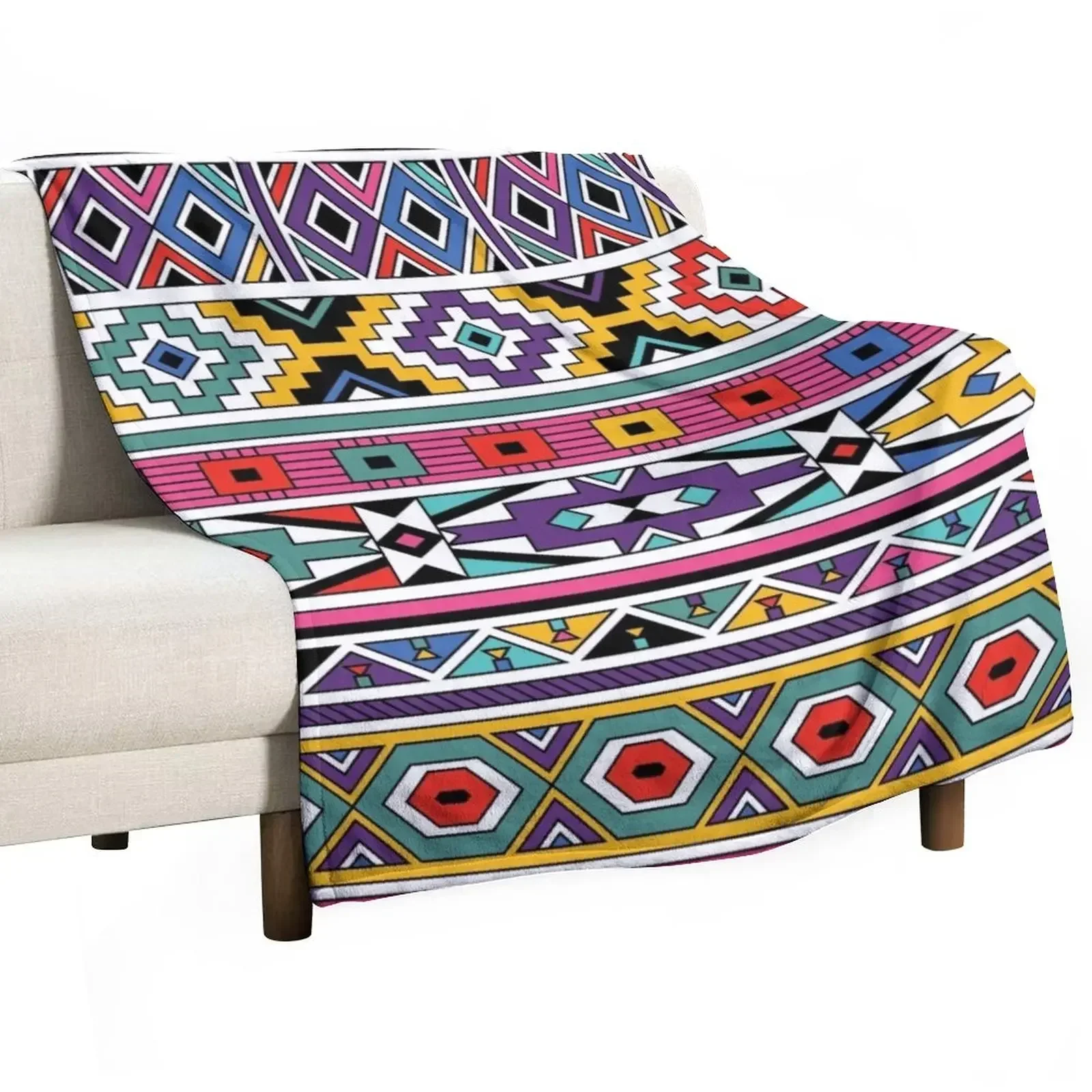 Ndebele Fashion Tribal Pattern | African Style Geometry Art Throw Blanket Soft Beds Soft Plaid Decoratives Blankets