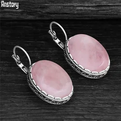 Vintage Big Oval Natural Quartz Jades Amethysts Earrings For Women Nautral Stone Lapis Lazuli Unakite Moonstone Fashion Earring