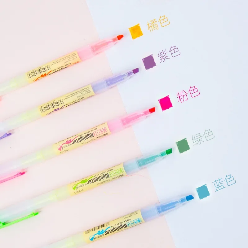 Large Capacity Double-headed Color Fluorescent Pen Fiber Pen Quick-drying Two-color Handbook Pen Kawaii Aesthetic Stationery