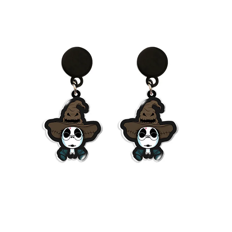 Disney Movie The Nightmare Before Christmas Series Jack Skellington Skull Personalized Printed Earrings Jewelry Accessories Gift