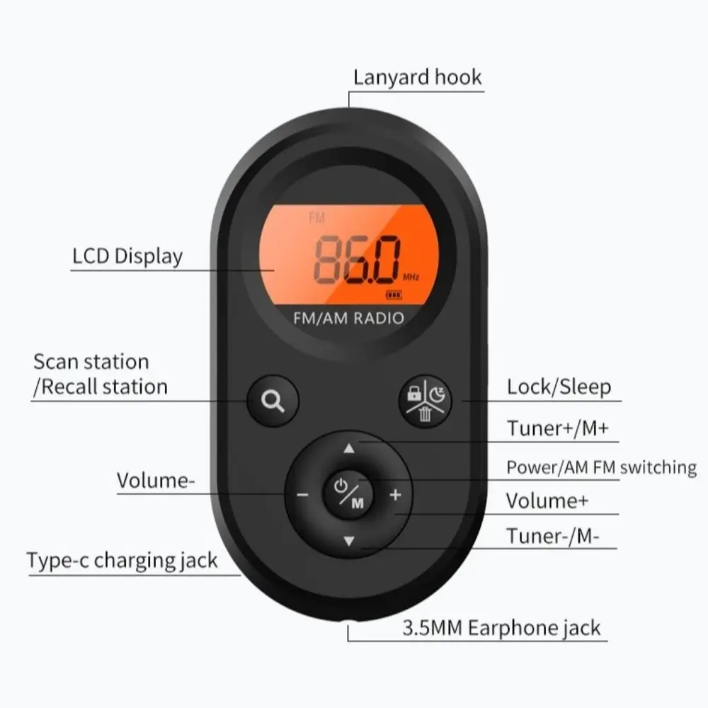 Radio saku pribadi Mini, Earphone Stereo Penerimaan terbaik dapat diisi ulang Radio AM/FM Digital baterai tahan lama