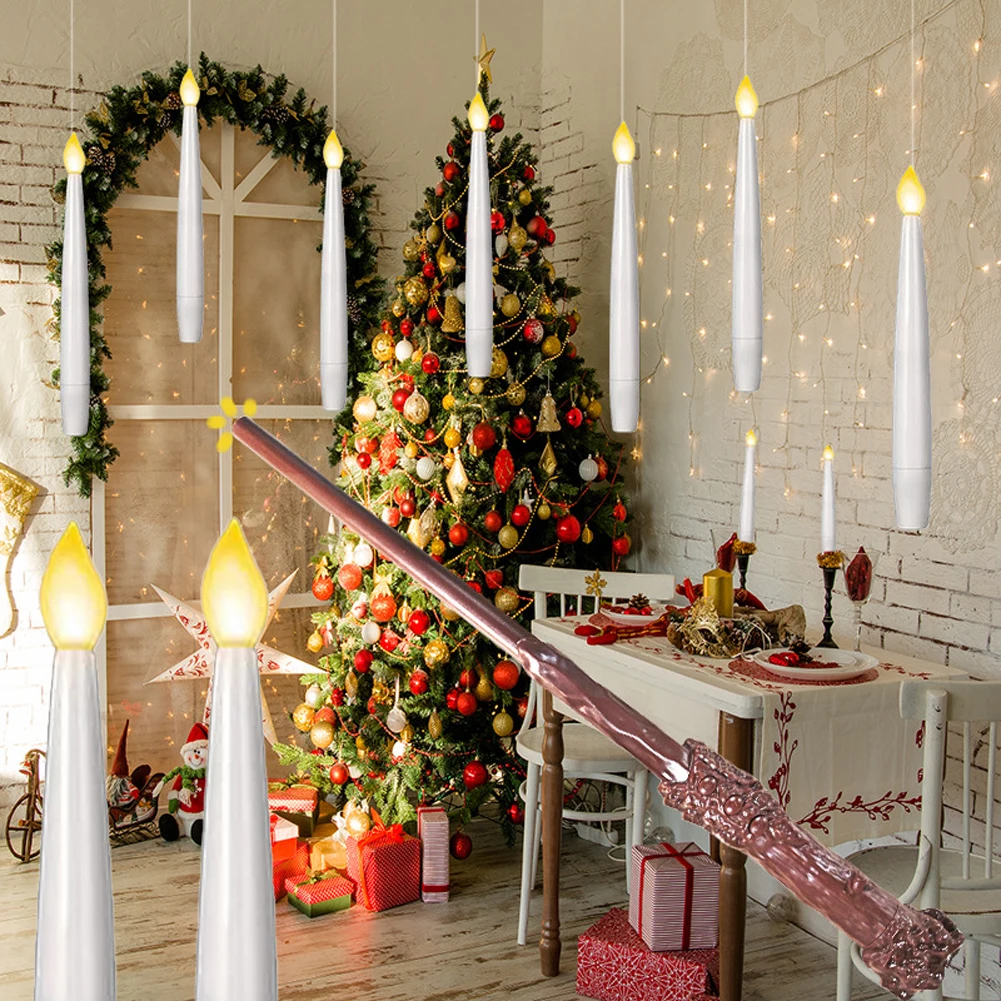 Luce calda tremolante con bacchetta LED candela conica senza fiamma candeliere portatile candele a LED galleggianti decorazioni per feste di Halloween