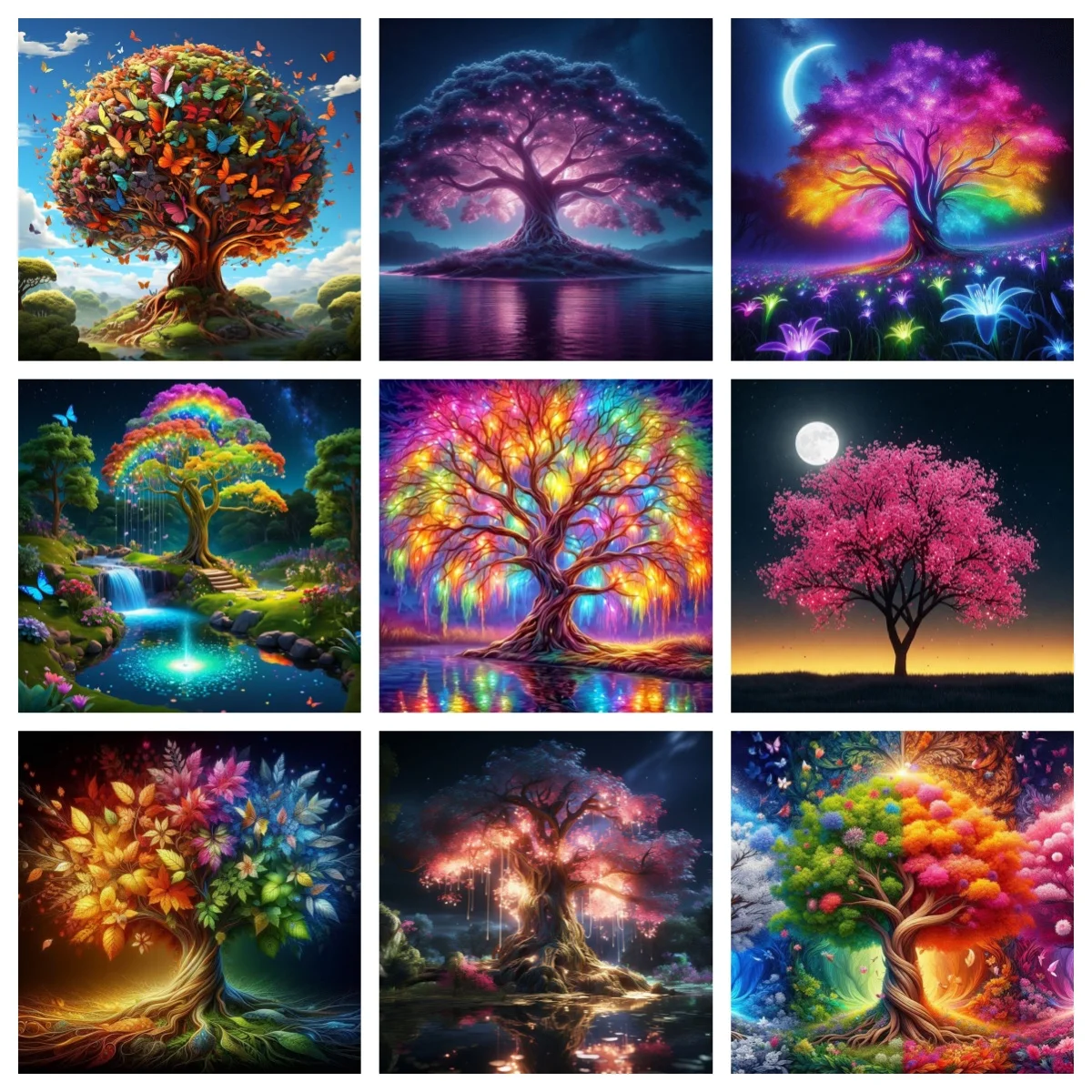 

Fantasy Tree DIY Diamond Art Painting Full Circle Square Drill Color Embroidery Landscape Home Mural Decoration
