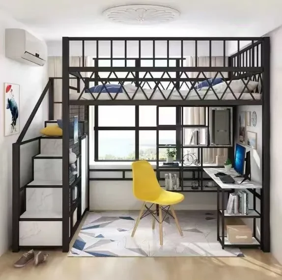 Nordic Reinforcement Bed1.5Rice Single1.8Double Bed Simple Modern Apartment Bed Loft Bed