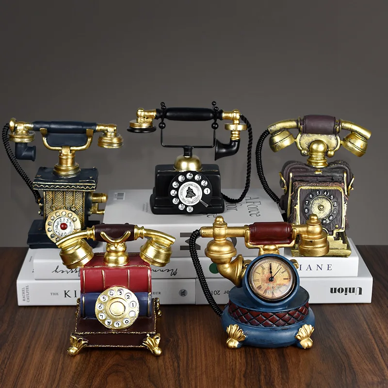 

Vintage Resin Telephone Creative Ornament for Home Decor Wine Cabinet Bookshelf American Style Study Exquisite Decoration