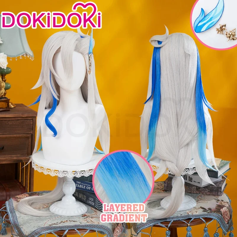 IN STOCK Neuvillette Wig Cosplay Game Genshin Impact DokiDoki Men Hair Cosplay Fontaine Free Lace Wig Cap Men Christmas